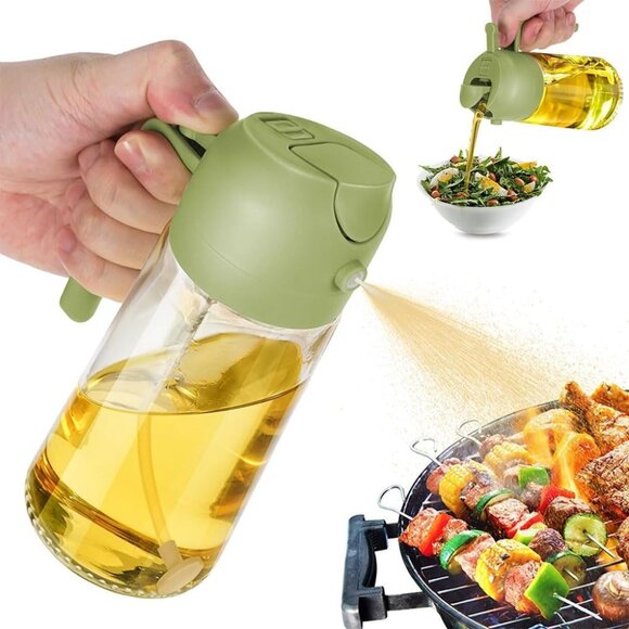 16oz Olive Oil Dispenser Bottle 2 in 1 Sprayer Pourer Glass for Kitchen Cooking - Picture 1 of 11